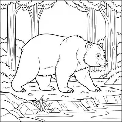 Bear Wandering Near Forest Riverbank (3)