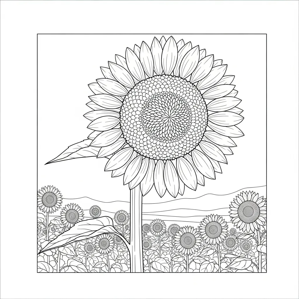 Bright Sunflower Facing Sun in Field Scene (2)