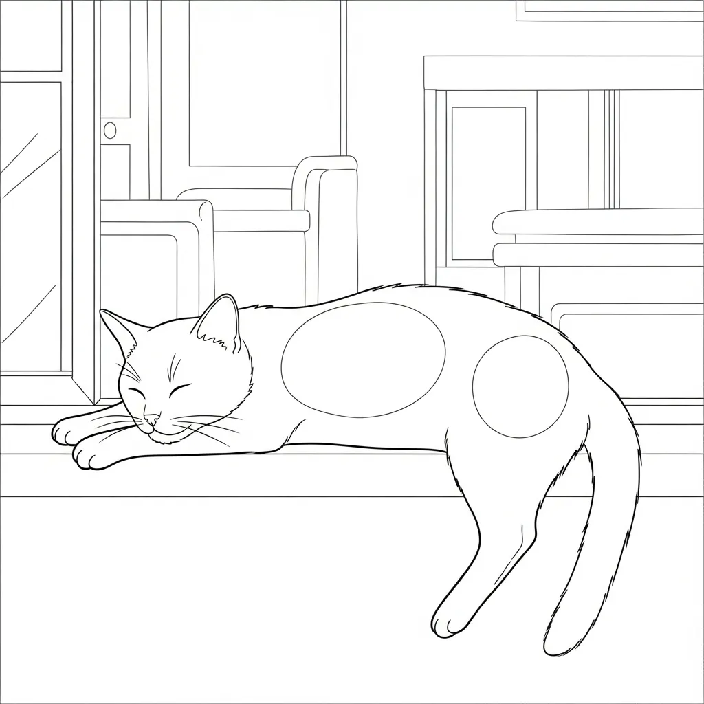 Cat Napping and Stretching on Window Sill (1)