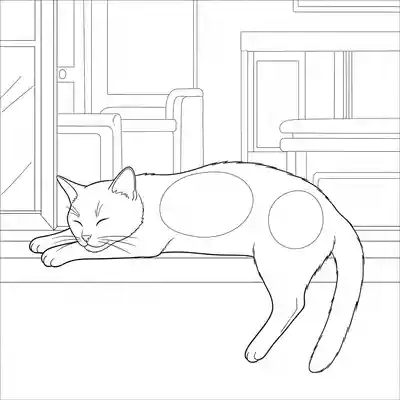 Cat Napping and Stretching on Window Sill (1)