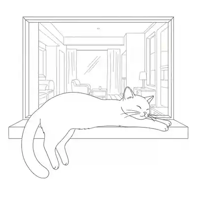 Cat Napping and Stretching on Window Sill (2)