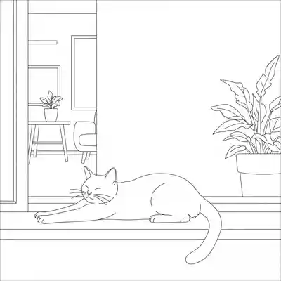Cat Napping and Stretching on Window Sill (3)