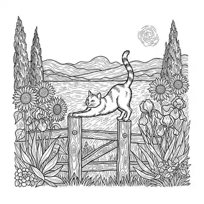 Cat Stretching on Garden Fence Outdoors (3)