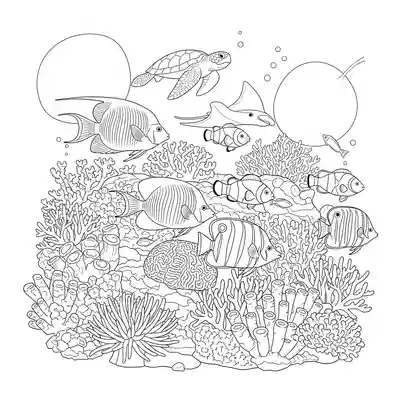 Coral Reef Scene Coloring Page (1)
