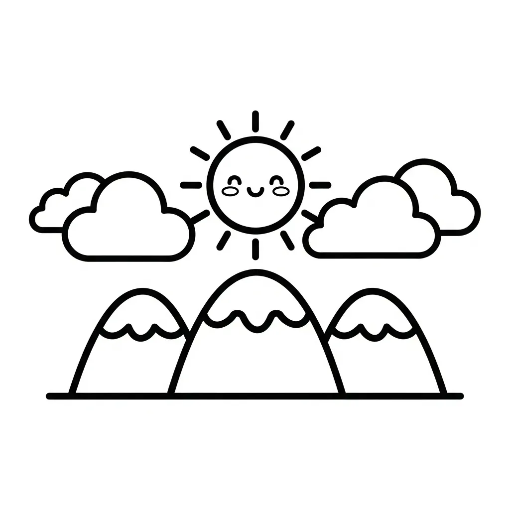 Cute Mountain Scene Coloring Page for Kids (1)