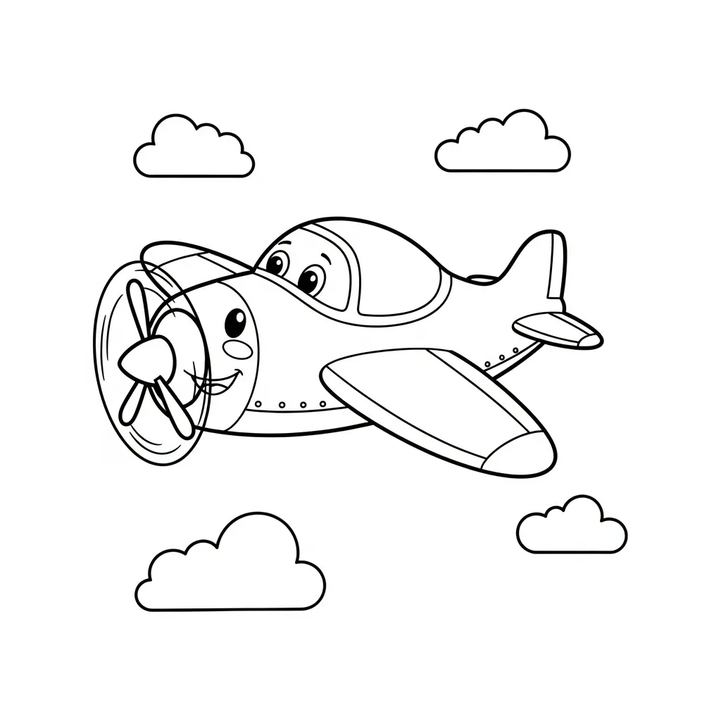 Cute Propeller Airplane Coloring Page for Kids (1)