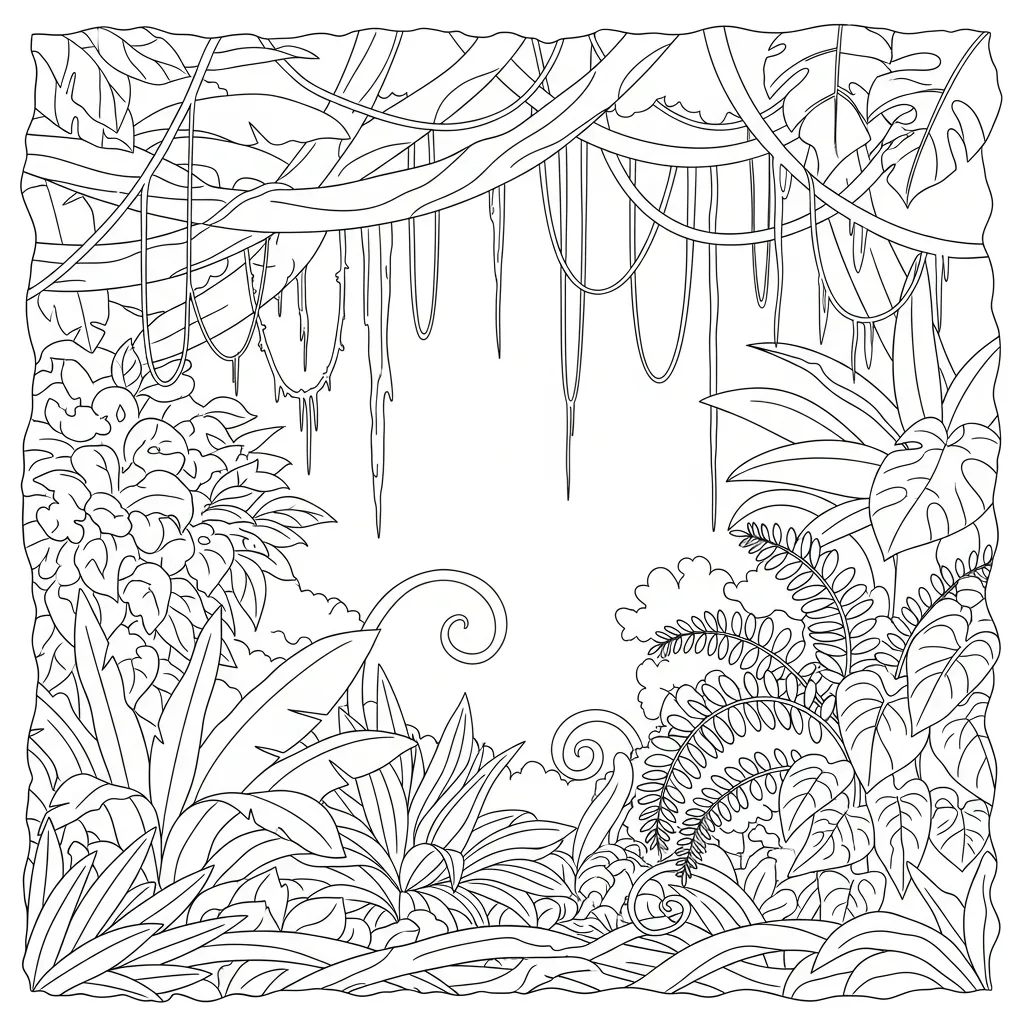 Detailed Jungle Scene Coloring Page (2)