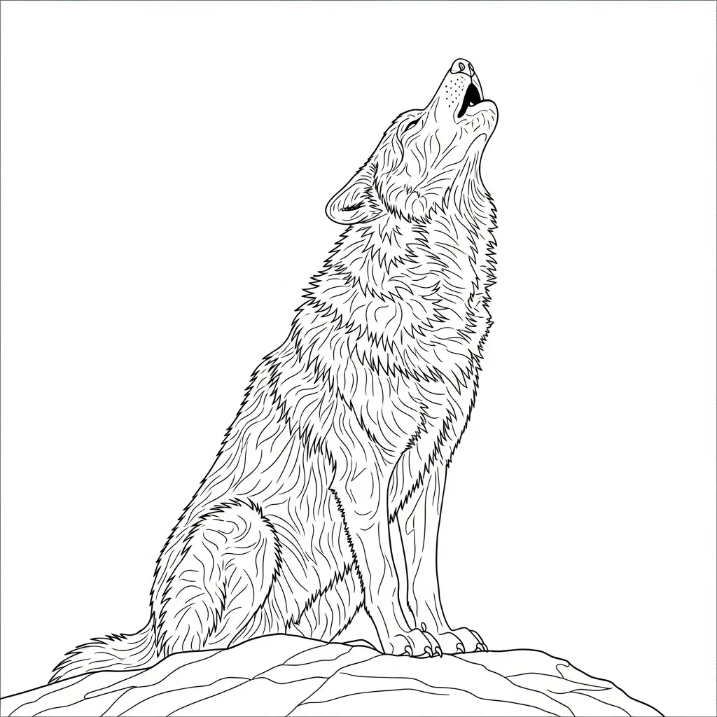 Detailed Wolf Illustration Coloring Page (1)