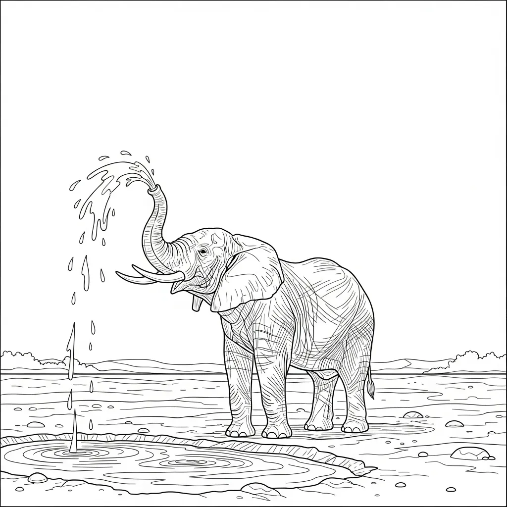 Elephant Spraying Water at Watering Hole (2)