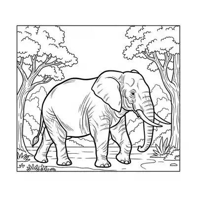 Elephant Walking Through Jungle Clearing (1)