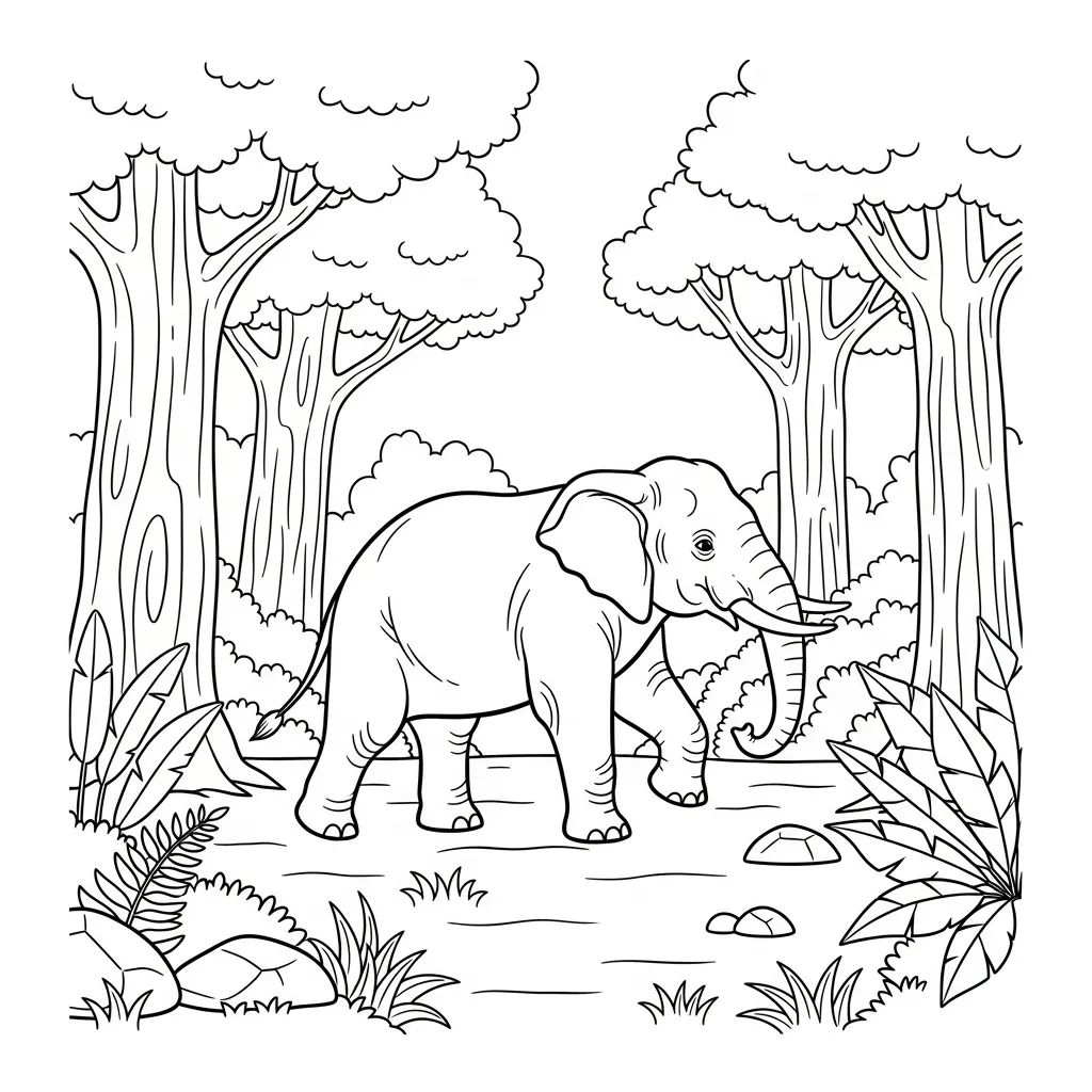 Elephant Walking Through Jungle Clearing (2)