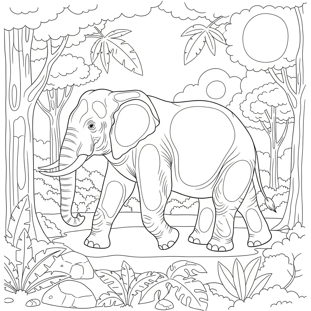 Elephant Walking Through Jungle Clearing (3)