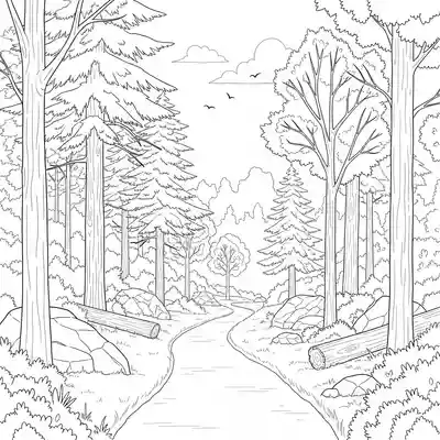 Forest Path Line Art Coloring Page (1)