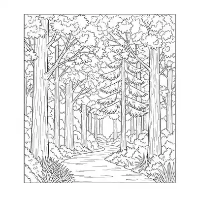 Forest Path Line Art Coloring Page (2)