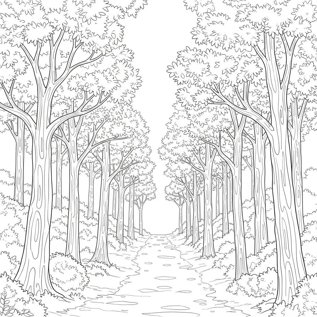 Forest Path Line Art Coloring Page (4)