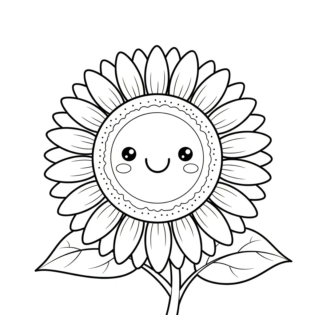Happy Sunflower Coloring Page for Kids (2)