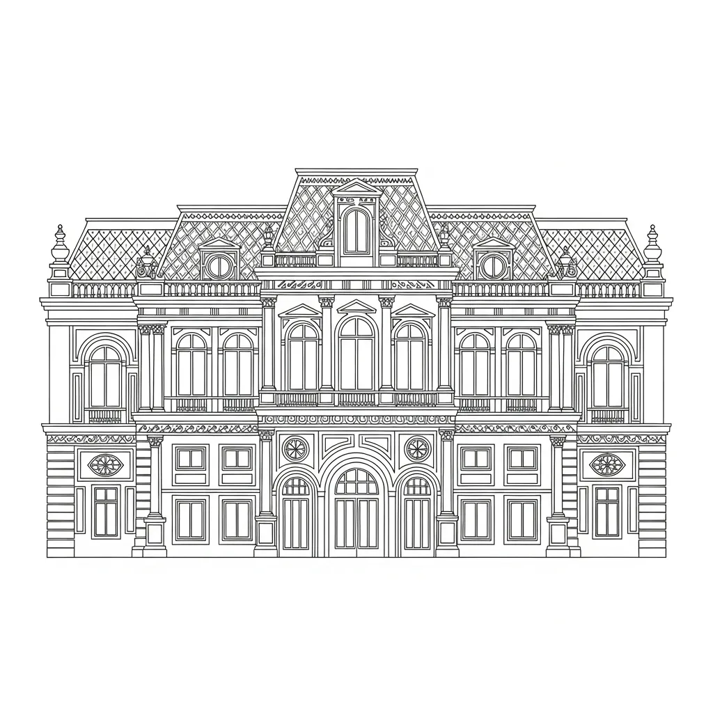 Historic Palace Architecture Coloring Page (2)