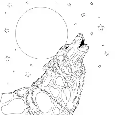 Howling Wolf Illustration Coloring Page (1)