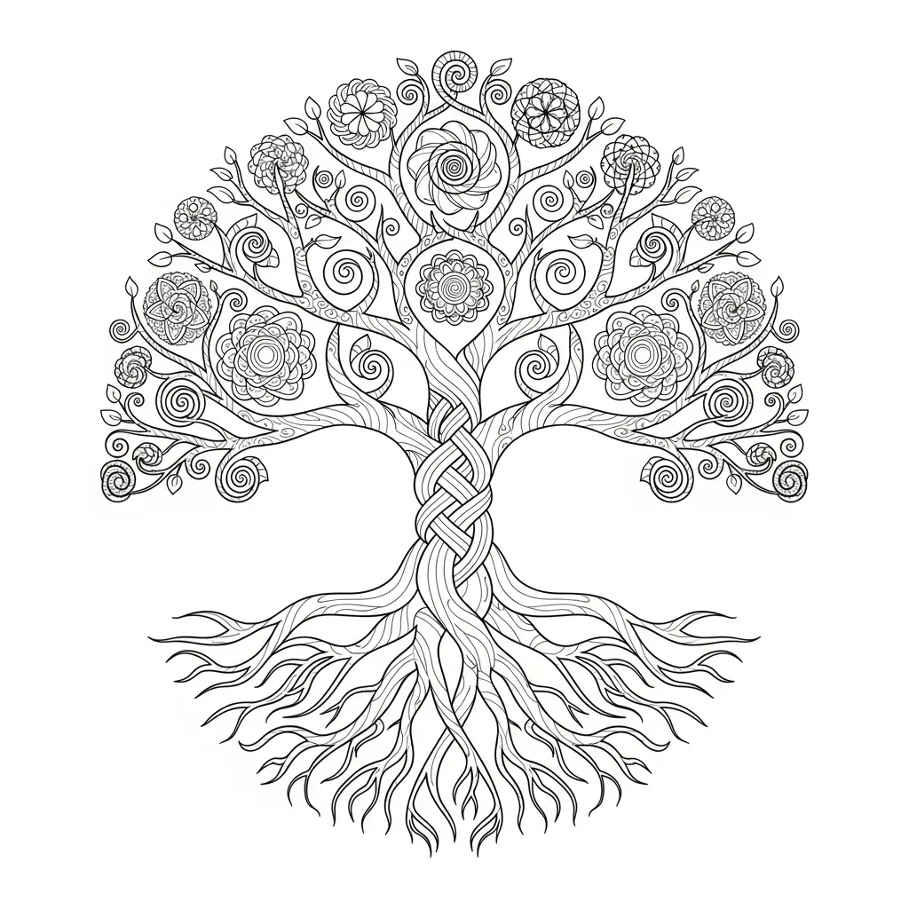 Intricate Tree of Life Coloring Page (2)