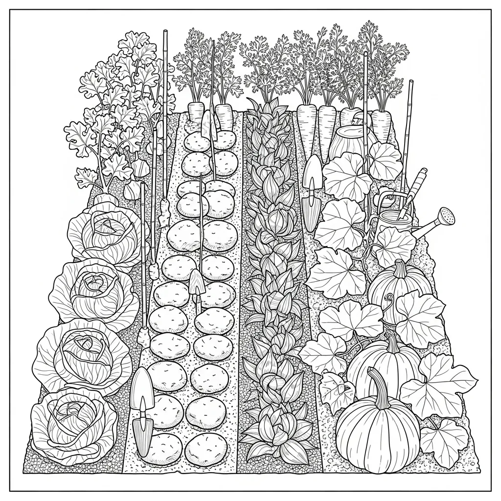 Intricate Vegetable Garden Coloring Page (2)