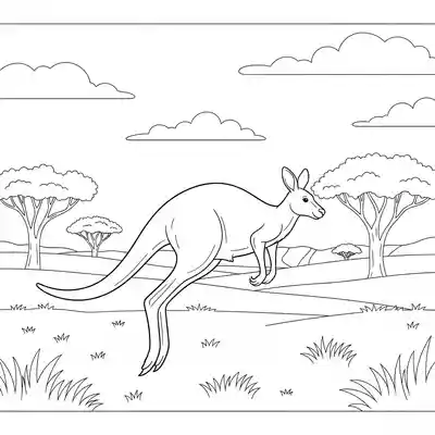 Kangaroo Hopping Across Grassy Outback Landscape (1)