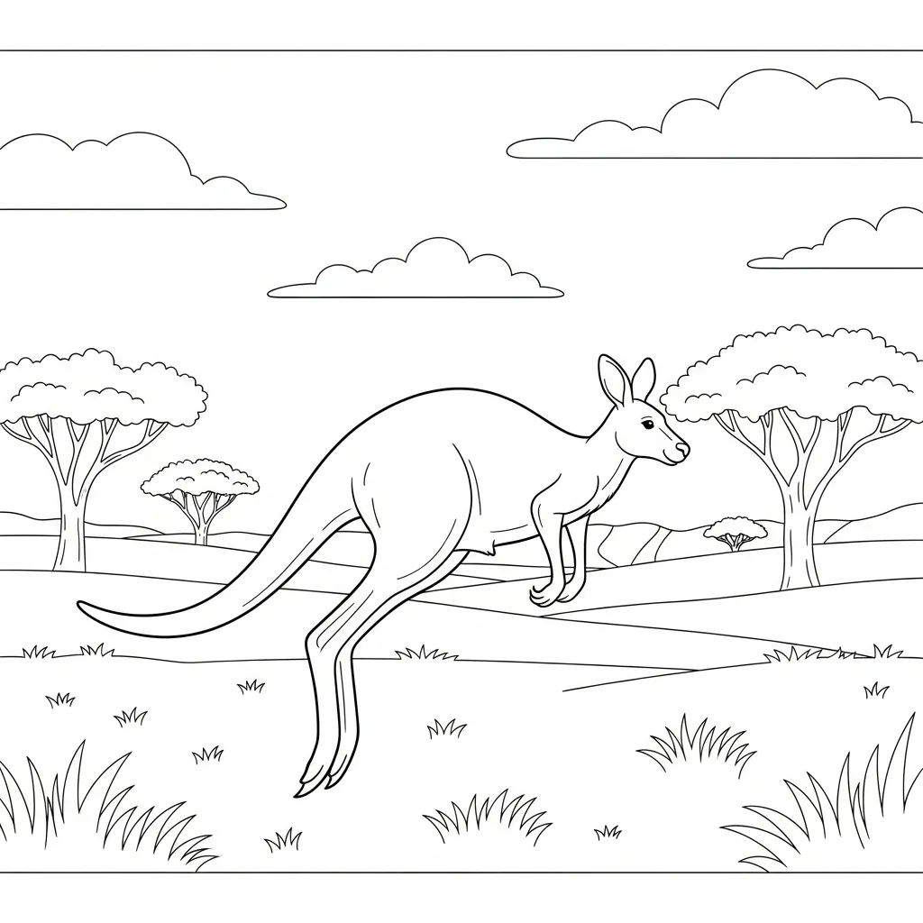 Kangaroo Hopping Across Grassy Outback Landscape (1)
