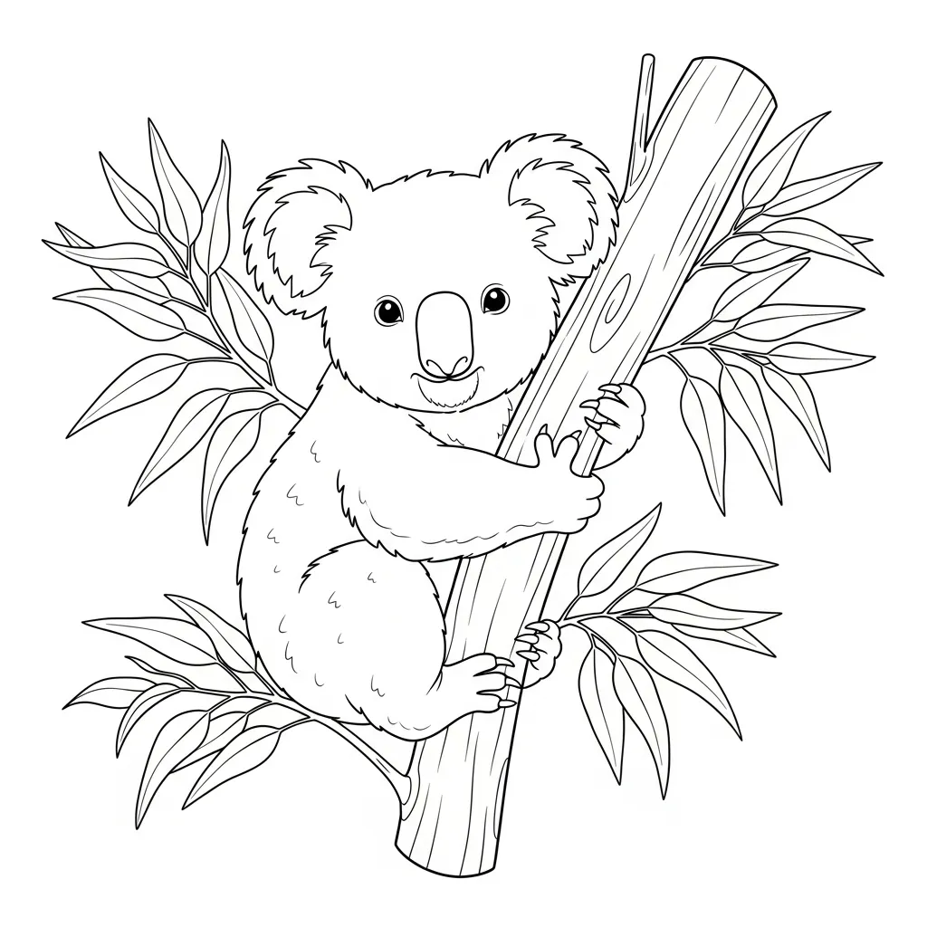 Koala Clinging to Eucalyptus Tree Branch (1)