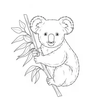 Koala Clinging to Eucalyptus Tree Branch Scene (1)