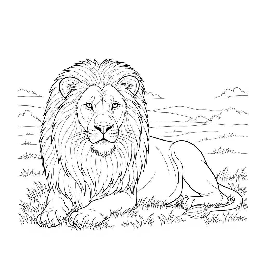 Majestic Lion Resting in Sunlit Savannah (2)