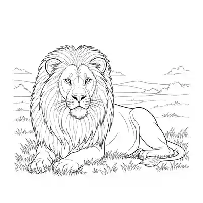 Majestic Lion Resting in Sunlit Savannah (2)