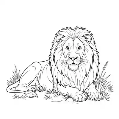 Majestic Lion Resting in Sunlit Savannah (3)