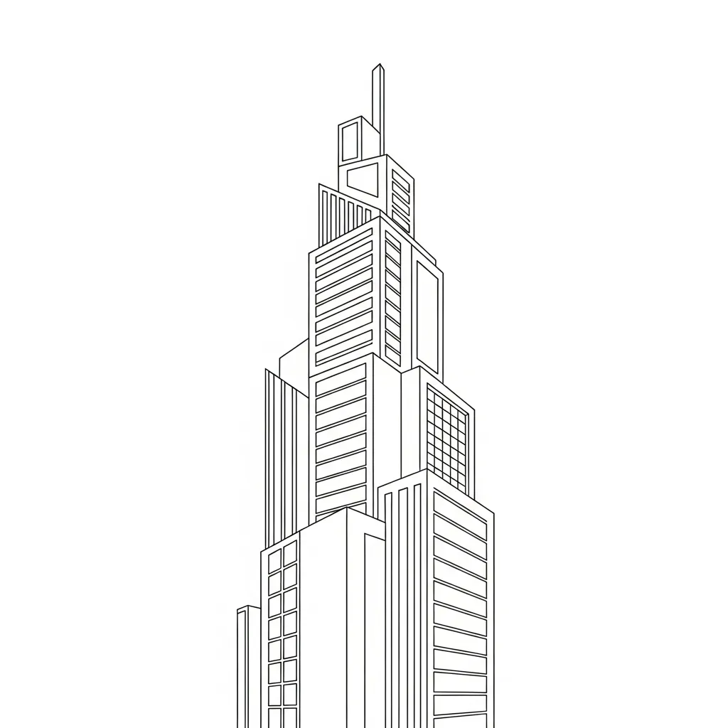 Modern Skyscraper Line Art Coloring Page (1)