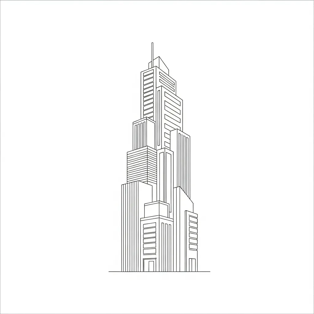 Modern Skyscraper Line Art Coloring Page (2)