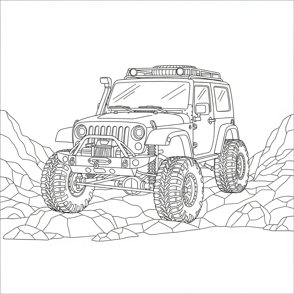 Off Road Jeep Illustration Coloring Page (1)