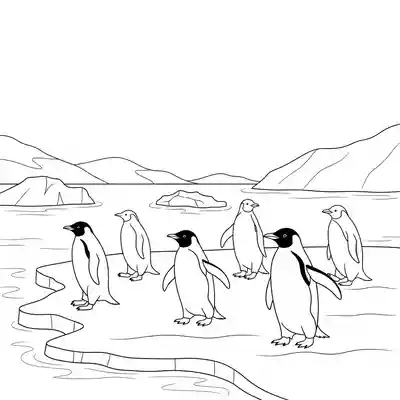 Penguin Family Walking on Icy Shoreline Together (3)