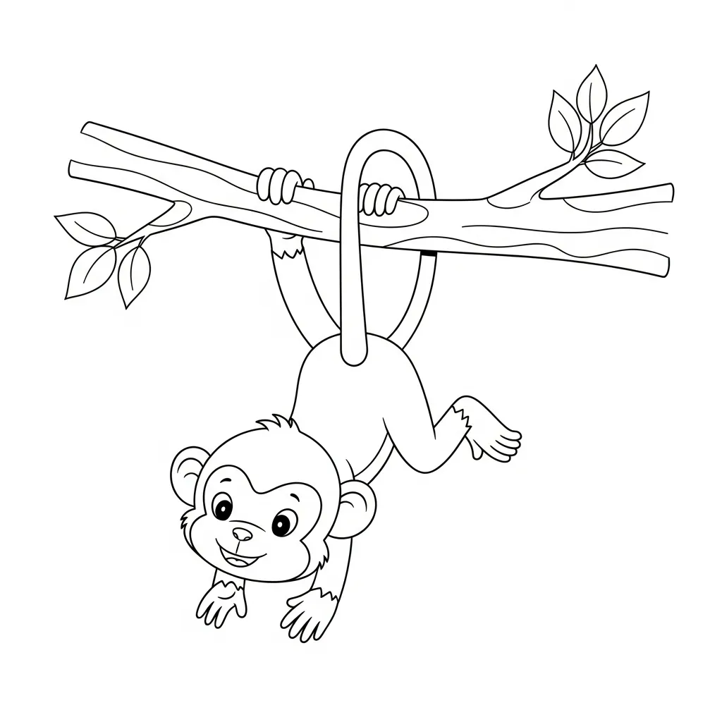 Playful Monkey Coloring Page for Kids (1)
