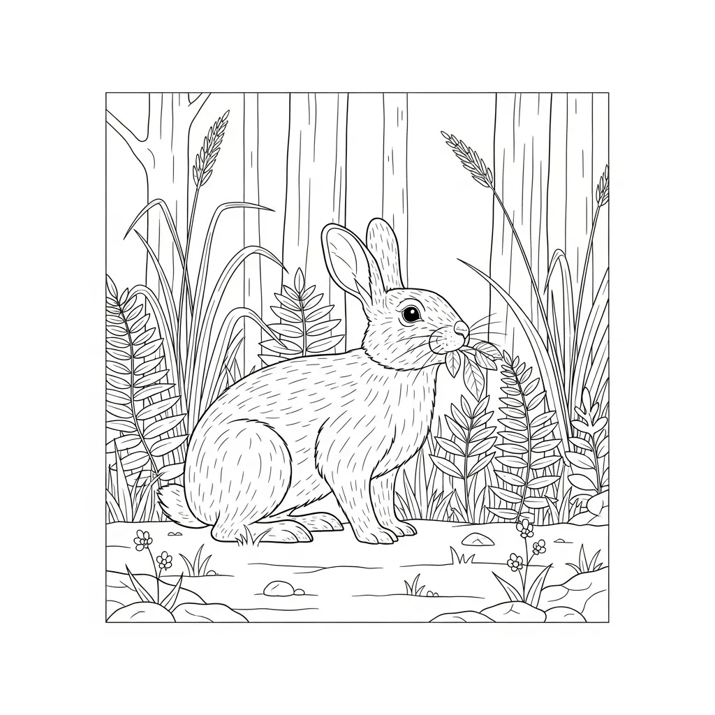 Rabbit Nibbling Near Forest Edge (3)