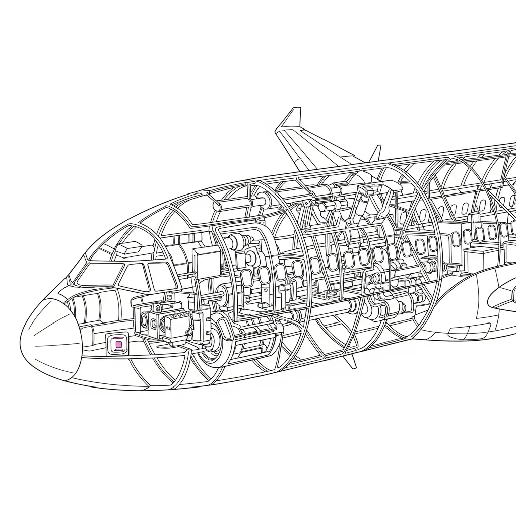 Realistic Airliner Cutaway Coloring Page (2)