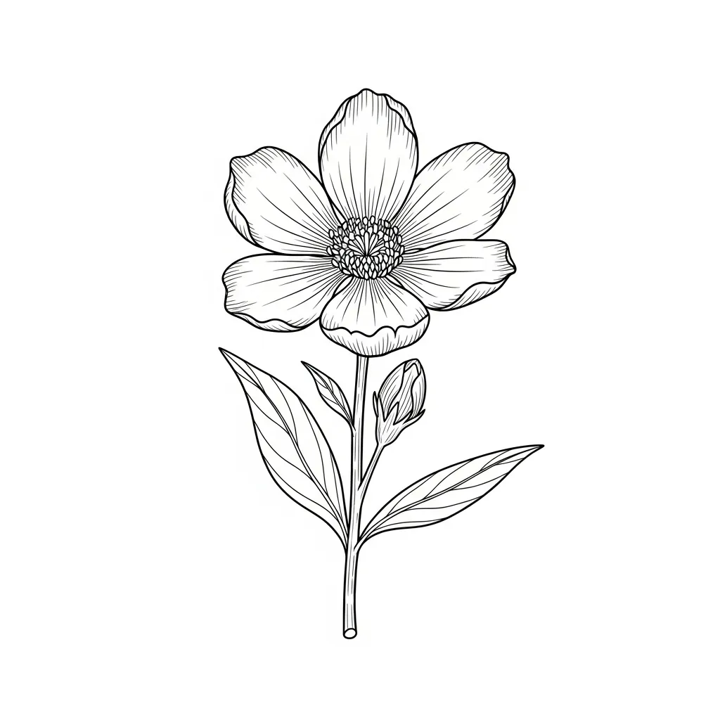Realistic Botanical Flower Coloring Page (1)