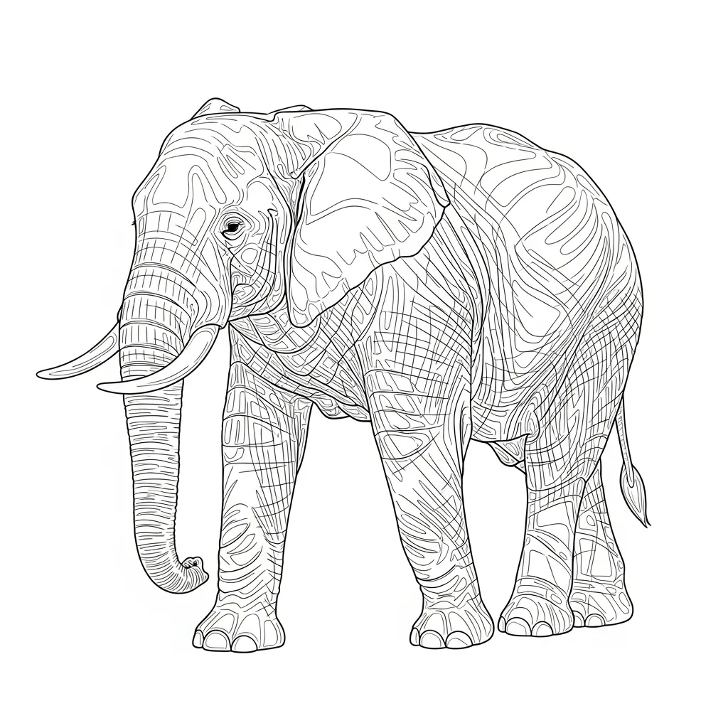 Realistic Elephant Art Coloring Page (1)