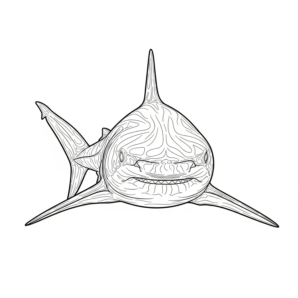 Realistic Shark Illustration Coloring Page (1)