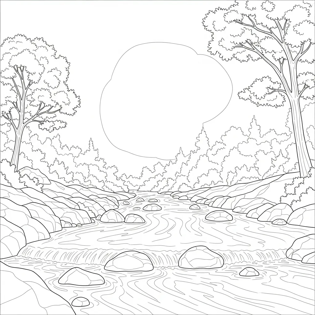 River Landscape Drawing Coloring Page (1)