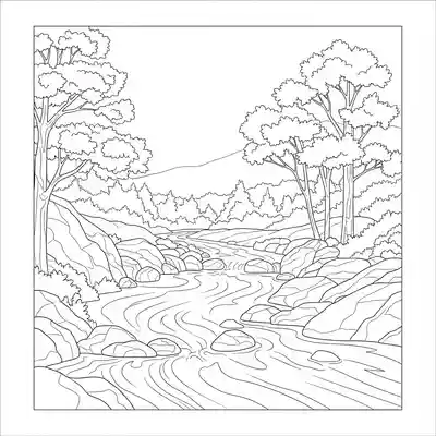 River Landscape Drawing Coloring Page (2)