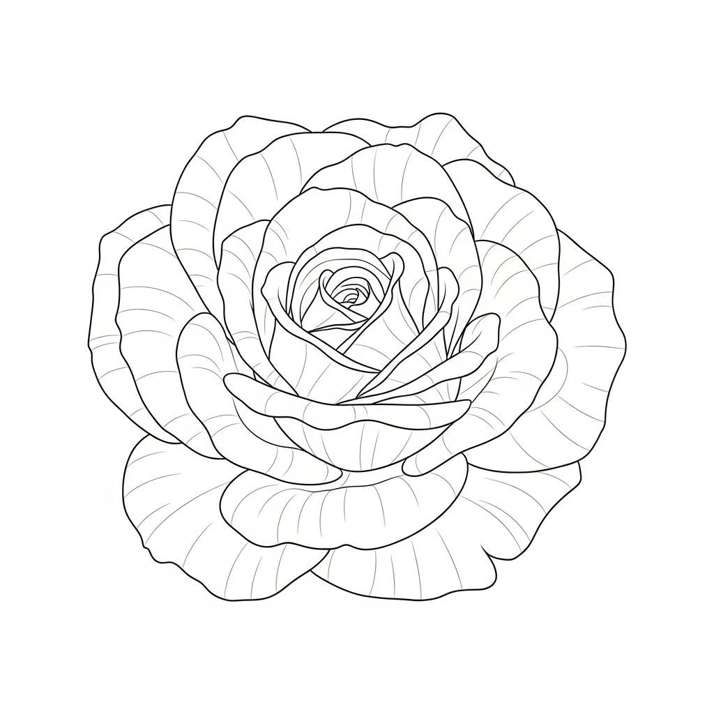 Rose Bloom Line Art Coloring Page (1)