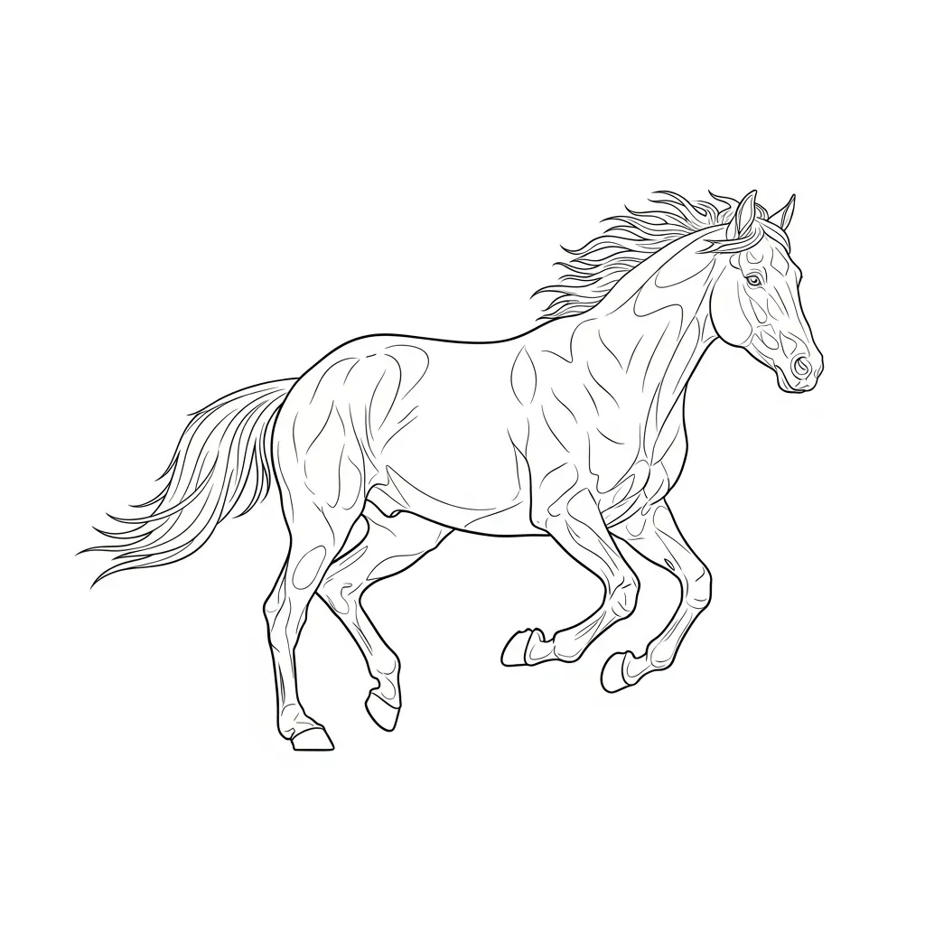 Running Horse Line Art Coloring Page (1)
