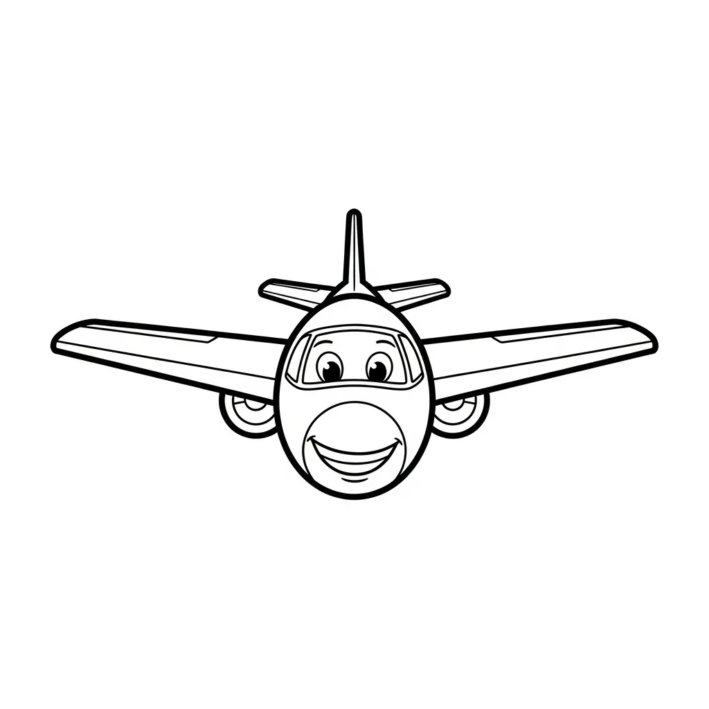Smiling Jet Plane Coloring Page for Kids (1)
