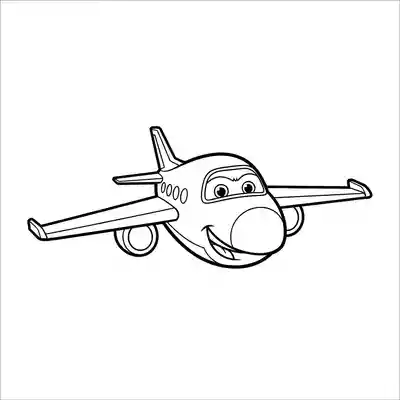 Smiling Jet Plane Coloring Page for Kids (2)