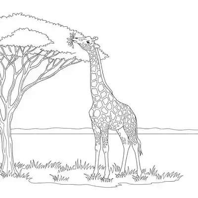 Tall Giraffe Reaching Leaves in Savannah Trees (3)