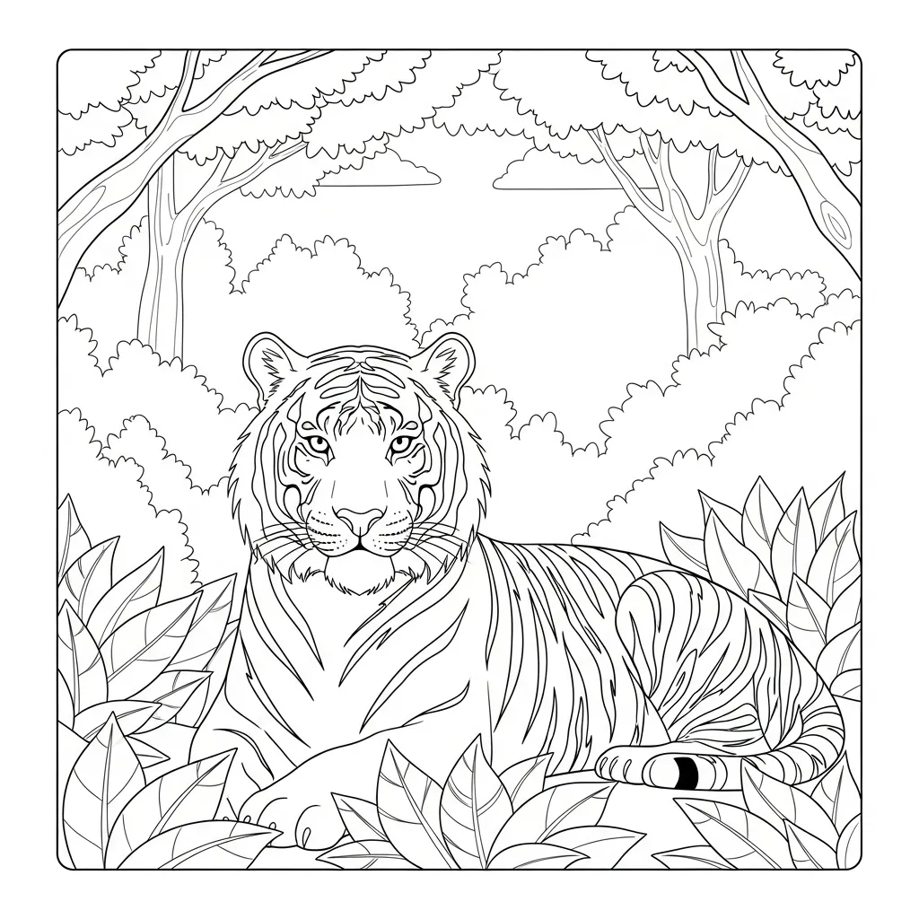 Tiger Resting in Dense Jungle Foliage (1)