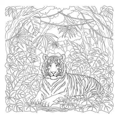 Tiger Resting in Dense Jungle Foliage Scene (3)